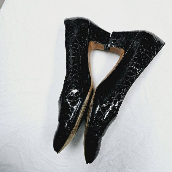 Salvatore Ferragamo 80s Vintage Sz 8 B Black  Embossed Leather Pumps Minor Flaws - Picture 6 of 16